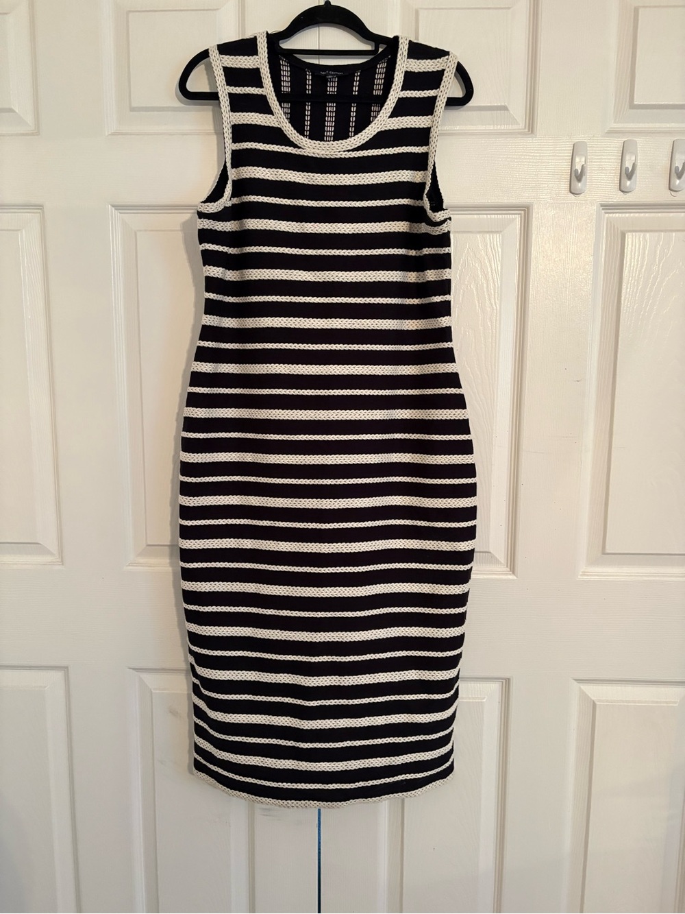 Max Edition Black and White Striped Midi Sheath Dress